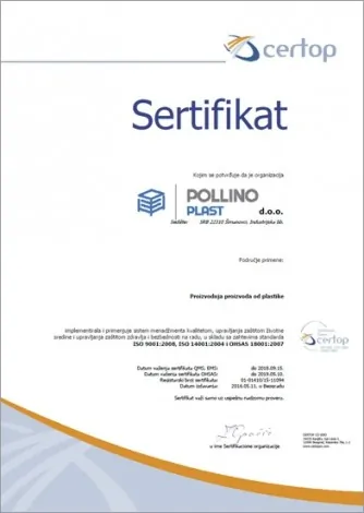 Pollino Plast - SERTIFIKATI POLLINO PLAST - 1